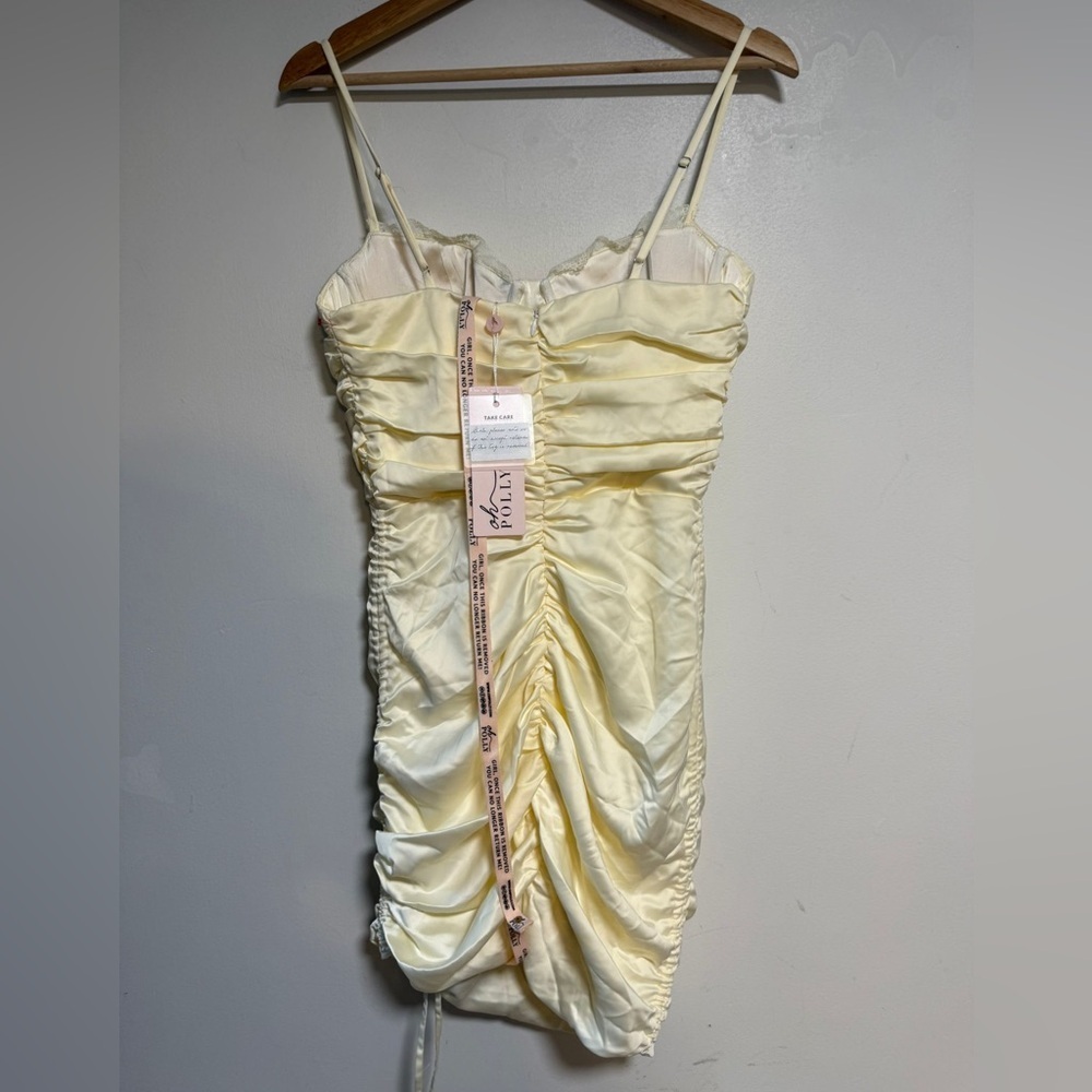 Oh Polly Satin Cowl Ruched Mini Dress – Oyster White (Size 10) - Picture 6 of 13